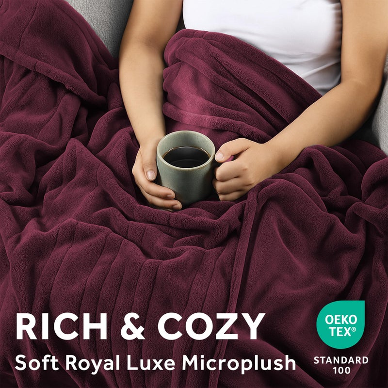 Sunbeam Electric Throw Royal Luxe Microplush Heated Blanket, 4 Heat Settings, 4-Hour Auto Shut-Off, Fast Heating, Warm and Cozy, Cabernet Red Color, 50" x 60" - Image 4